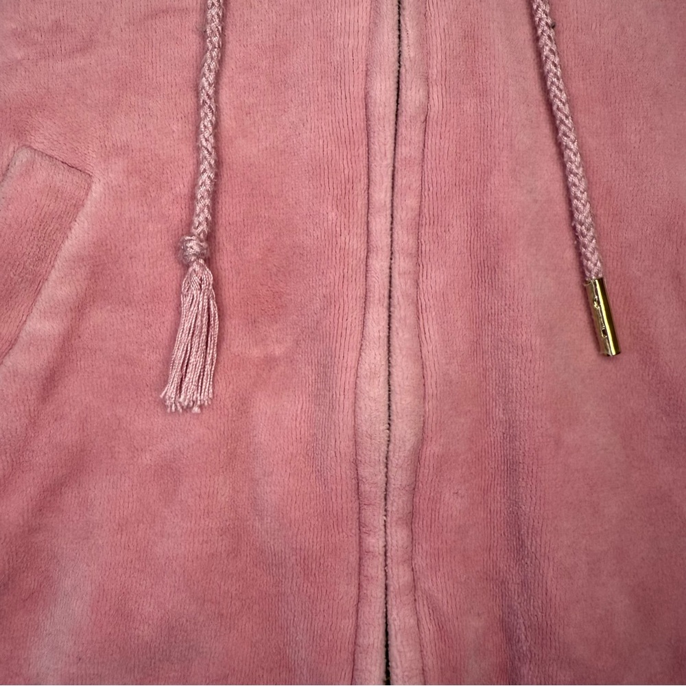 Juicy Couture Pink Velour Zip Up Hoodie Women’s Small Rhinestone “J” Zipper Y2K‎ - Picture 4 of 11